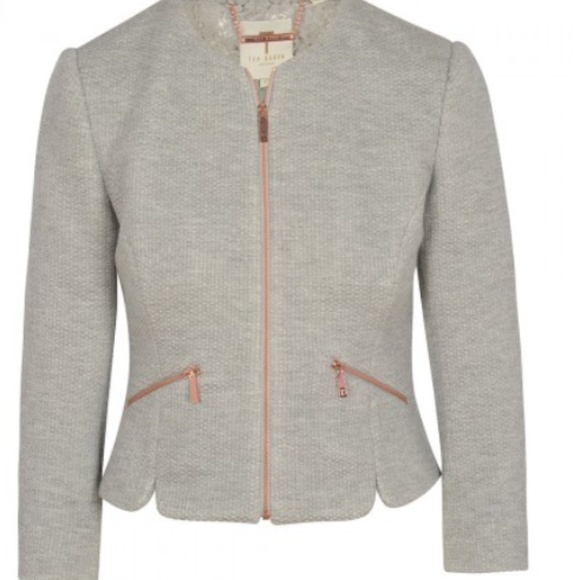 TED BAKER Hatie Textured Shaped Hem Cropped Jacket - Picture 1 of 4